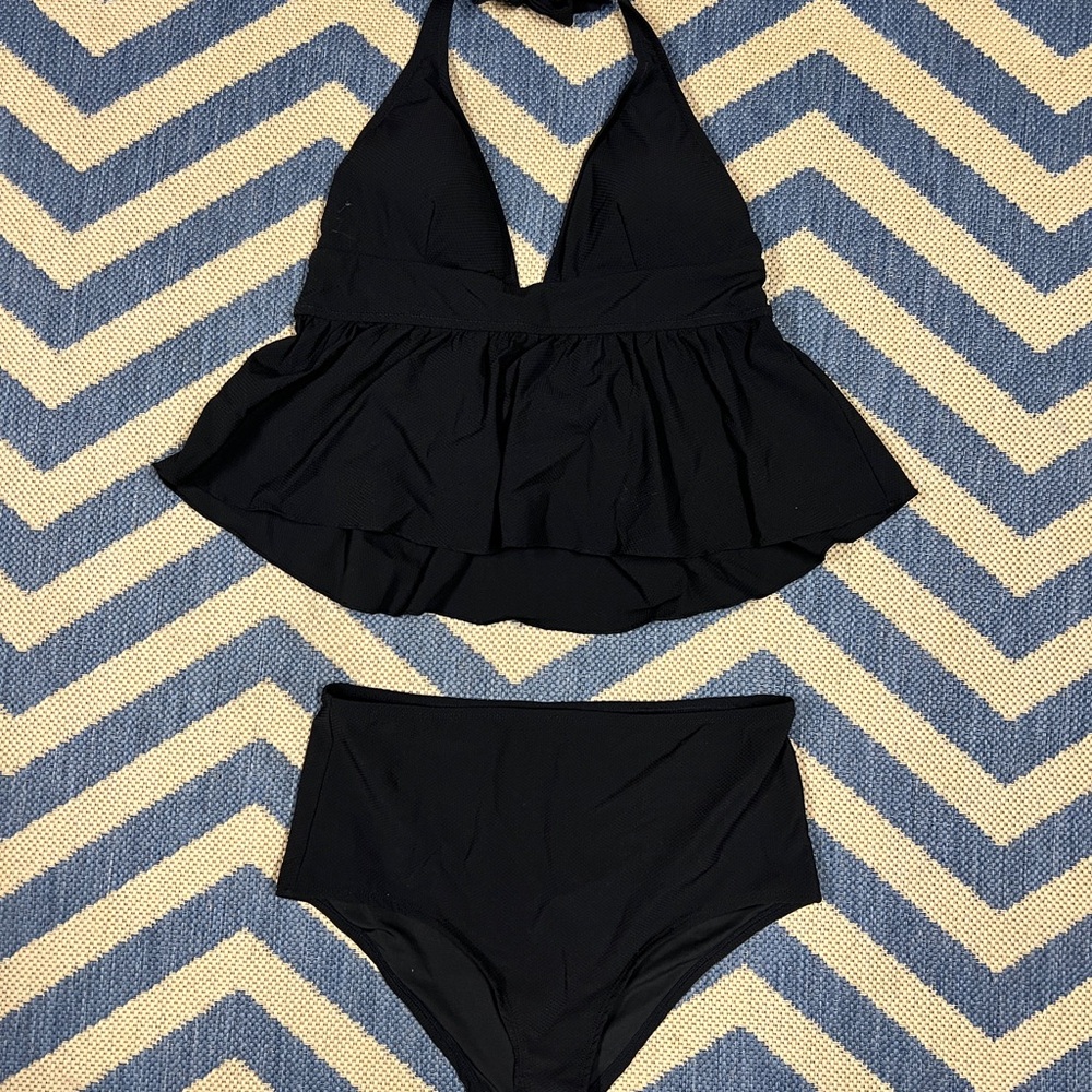 J. Crew Black Halter Peplum Swimsuit